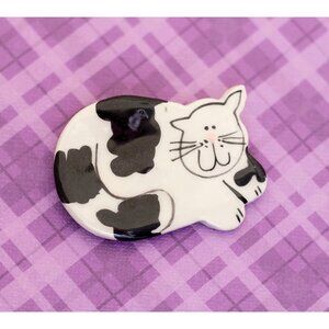 Vintage Adorable Ceramic Cat Brooch by Clay Creations - V13